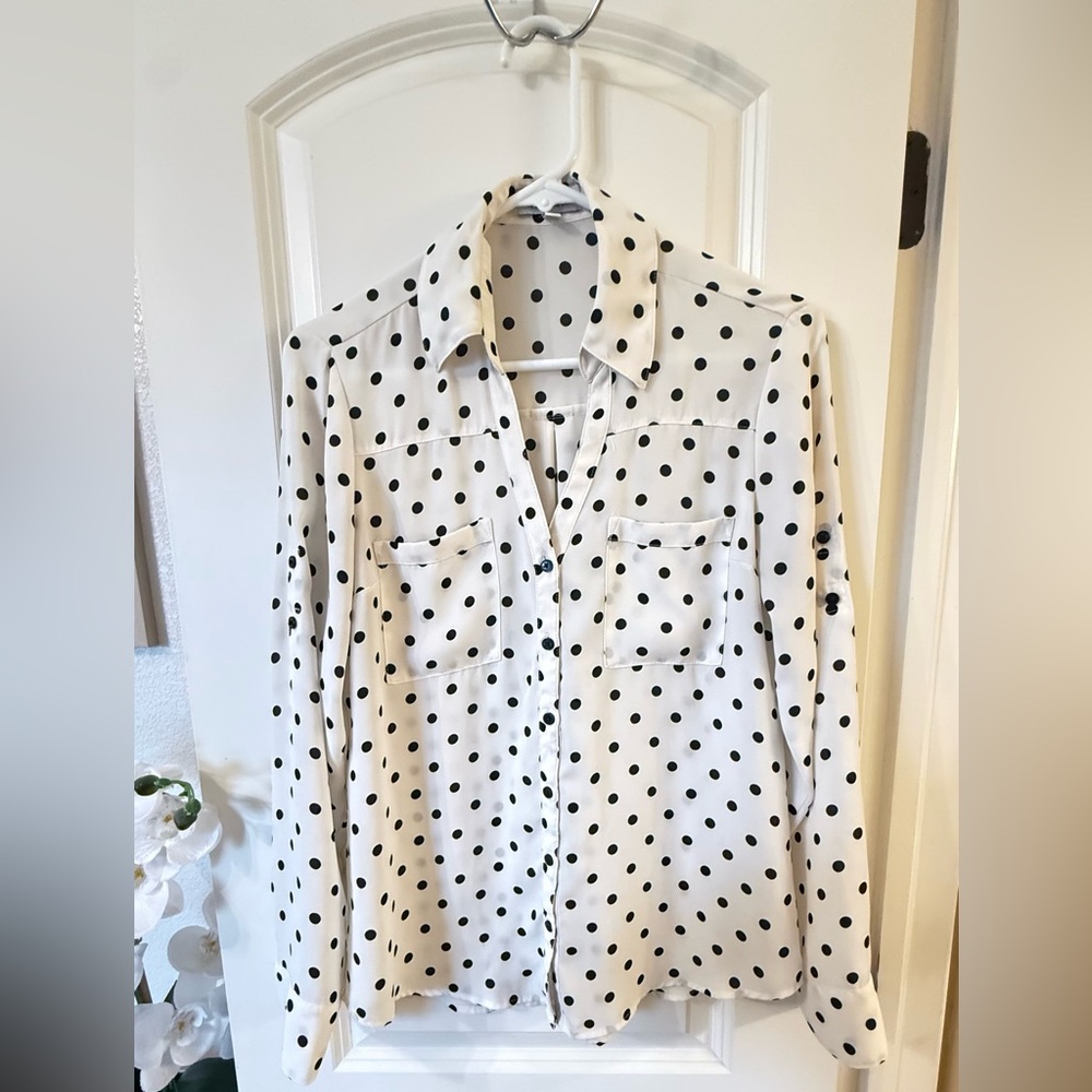 Express Black and White Polka Dot Shirt